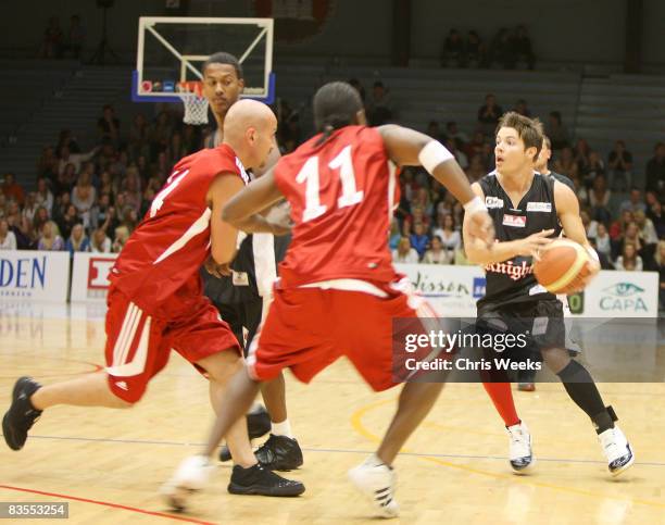 Actor Joshua Henderson participates in the charity basketball game as part of the Hollywood Knights Norway Tour on August 14, 2008 in Bergen, Norway.