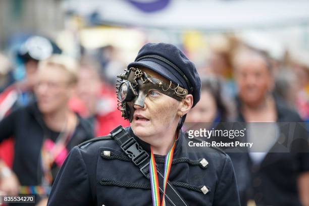 Participant in costume during the Glasgow Pride march on August 19, 2017 in Glasgow, Scotland. The largest festival of LGBTI celebration in Scotland...