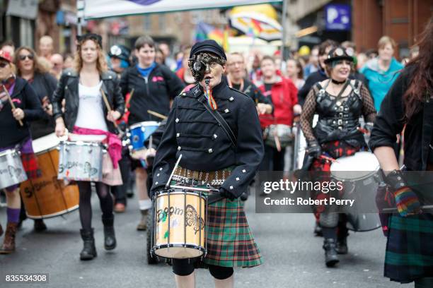 Participant during the Glasgow Pride march on August 19, 2017 in Glasgow, Scotland. The largest festival of LGBTI celebration in Scotland has been...