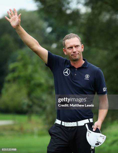 Marcel Siem of Germany celebrates his win against Robert Rock during day three of the Saltire Energy Paul Lawrie Matchplay at Golf Resort Bad...