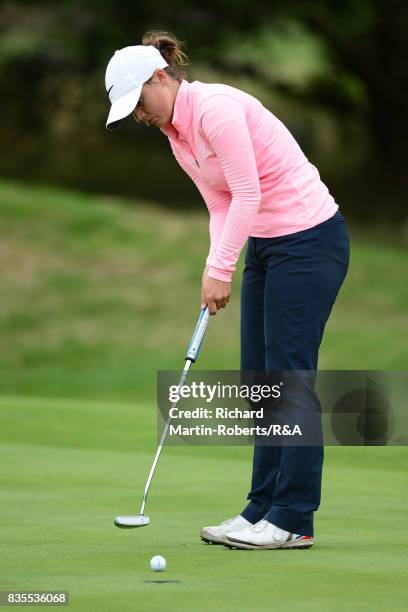 Emilie Overas of Norway putts during the final of the Girls' British Open Amateur Championship at Enville Golf Club on August 19, 2017 in...