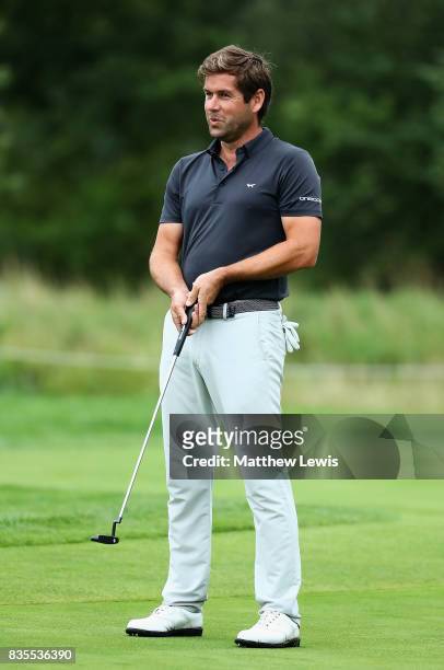 Robert Rock of England reacts to a putt on the 17th green during day three of the Saltire Energy Paul Lawrie Matchplay at Golf Resort Bad Griesbach...