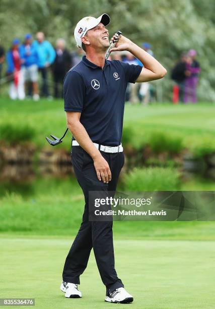 Marcel Siem of Germany reacts to a putt on the 18th green during day three of the Saltire Energy Paul Lawrie Matchplay at Golf Resort Bad Griesbach...