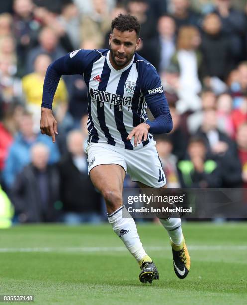 Hal Robson-Kanu of West Bromwich Albion celebrates after he scores the only goal of the game during the Premier League match between Burnley and West...