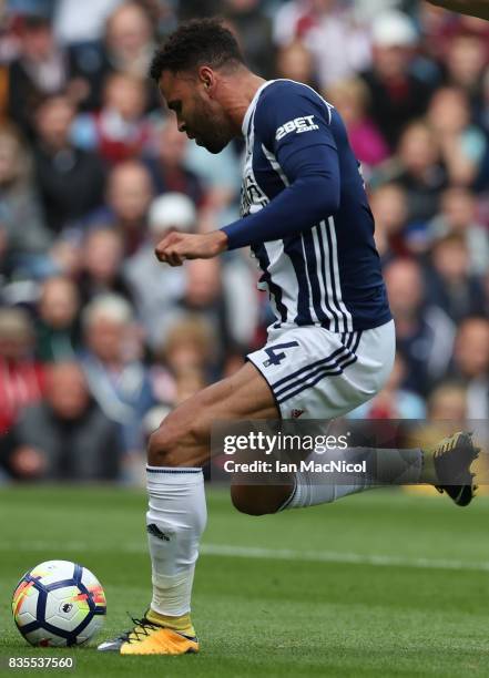 Hal Robson-Kanu of West Bromwich Albion scores the only goal of the game during the Premier League match between Burnley and West Bromwich Albion at...