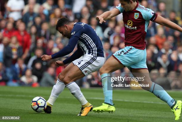 Hal Robson-Kanu of West Bromwich Albion evades James Tarkowski of Burnley and scores the only goal of the game during the Premier League match...