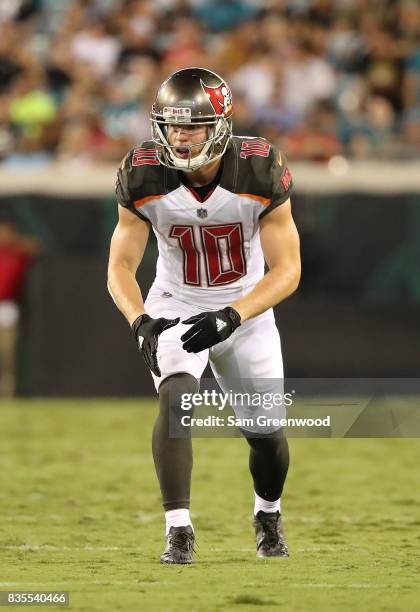 Adam Humphries of the Tampa Bay Buccaneers in action during a preseason game against the Jacksonville Jaguars at EverBank Field on August 17, 2017 in...