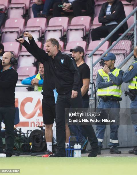 Magnus Pehrsson, head coach of Malmo FF during the Allsvenskan match between Athletic FC Eskilstuna and Malmo FF at Tunavallen on August 19, 2017 in...