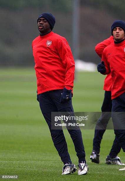 Kolo Toure of Arsenal during a training session before their UEFA Champions League game against Fenerbahce at London Colney on November 4, 2008 in...