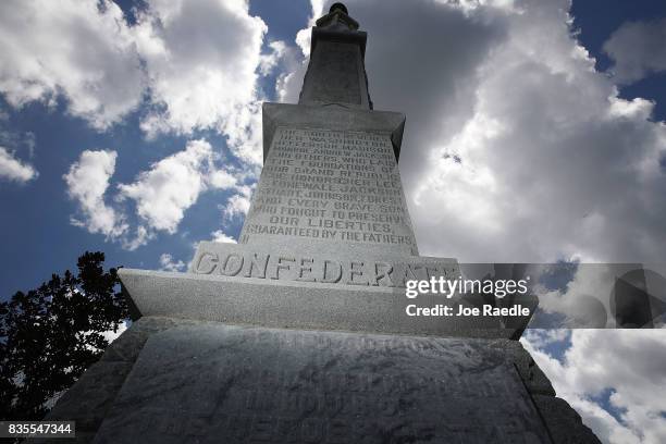 Confederate monument featuring a statue of a Confederate soldier is seen at the Ocala Veterans Park in the midst of a national controversy over...