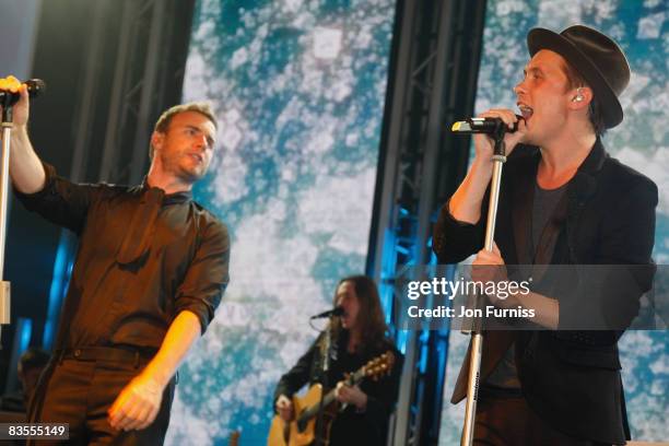 Gary Barlow and Mark Owen of Take That perform at the Music Industry Trusts' Awards held at the Grosvenor House Hotel, Park Lane on November 3, 2008...