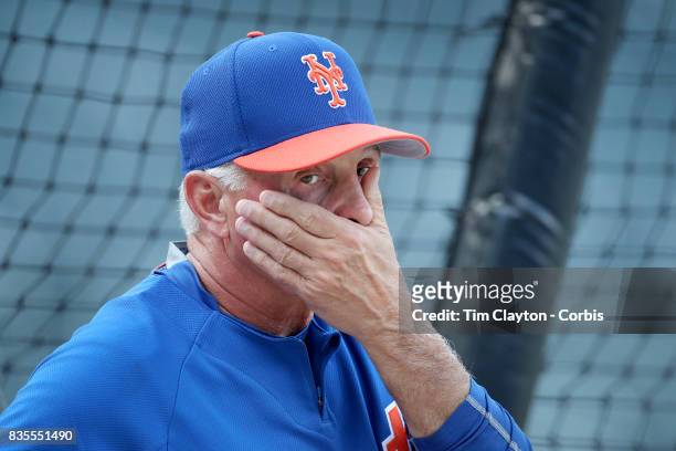 August 16: Manager Terry Collins of the New York Mets at batting practice during the New York Yankees Vs New York Mets regular season MLB game at...