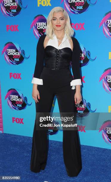 Singer Bebe Rexha arrives at the Teen Choice Awards 2017 at Galen Center on August 13, 2017 in Los Angeles, California.