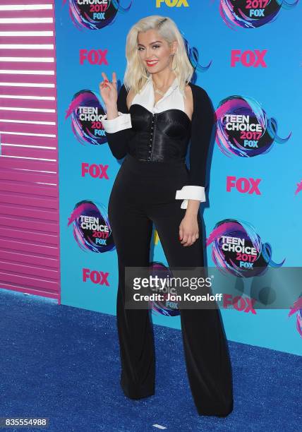 Singer Bebe Rexha arrives at the Teen Choice Awards 2017 at Galen Center on August 13, 2017 in Los Angeles, California.