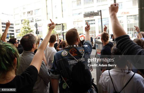 Left-wing activists protest against Neo-Nazis at an extreme right-wing demonstration commemorating the 30th anniversary of the death of Nazi leader...