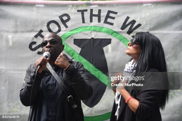 Demonstrators gathered outside the American Embassy in Central London, to protest against the racism escalation following the riot in...