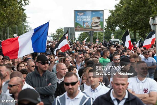 Some 1000 participants affiliated with Neo-Nazi and extreme right groups marched through the street of Berlin's Spandau district in commemoration of...