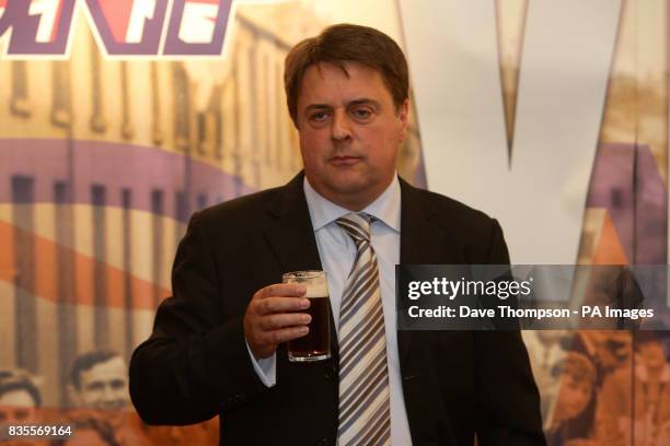 Leader Nick Griffin, at the Ace of Diamonds pub in the Miles Platting area of Manchester, during a news conference.