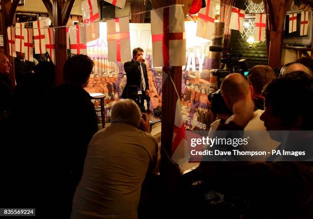 Leader Nick Griffin during a news conference at the Ace of Diamonds pub in the Miles Platting area of Manchester.