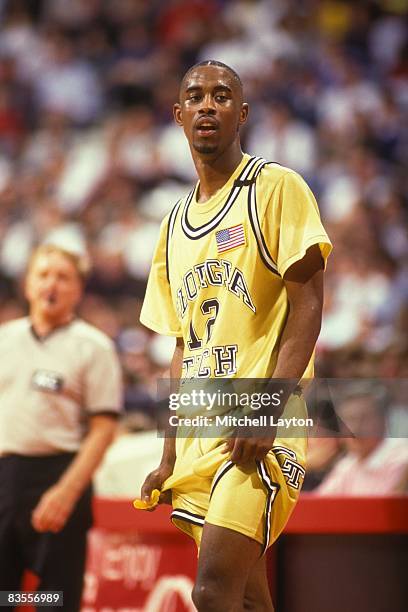 Kenny Anderson of the Georgia Tech Yellow Jackets during a college basketball game against the Maryland Terrapins on February 12, 1991 at Cole Filed...