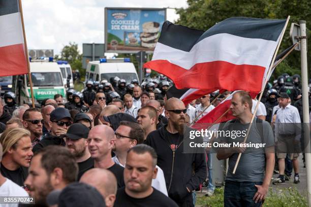 Some 1000 participants affiliated with Neo-Nazi and extreme right groups marched through the street of Berlin's Spandau district in commemoration of...