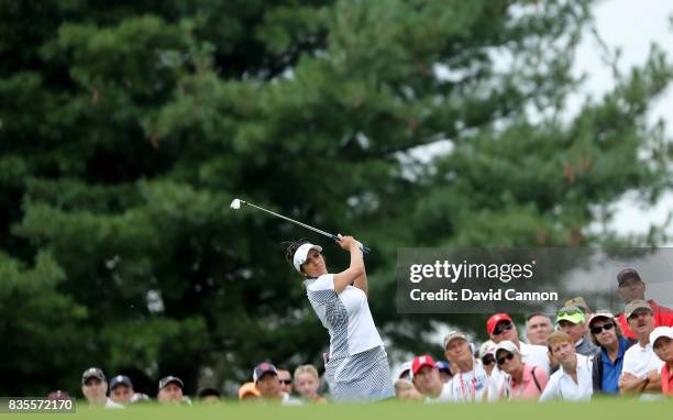 Gerine Piller of the United States Team plays her third shot on the 15th hole in her match with Stacy Lewis against Anna Nordqvist and Georgia Hall...