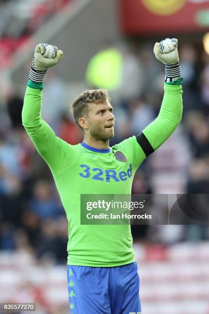 Keeper Felix Wiedwald of Leeds during the Sky Bet Championship match between Sunderland and Leeds United at Stadium of Light on August 19, 2017 in...