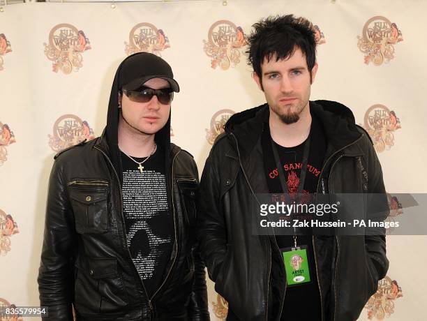 Rob Swire and Gareth McGrillen of Pendulum backstage at the Isle of Wight festival, in Newport on the Isle of Wight.