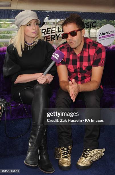 Katie White and Jules De Martino of The Ting Tings backstage at the Isle of Wight Festival in Newport.