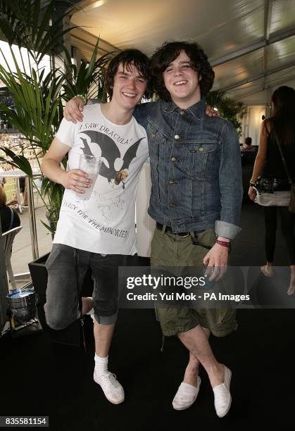 Kieren Webster and Kyle Falconer of The View backstage at the Isle of Wight festival, in Newport on the Isle of Wight.