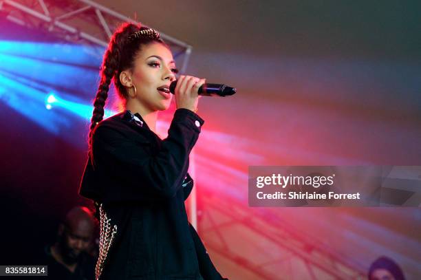 Annie Ashcroft of M.O performs live on stage during V Festival 2017 at Weston Park on August 19, 2017 in Stafford, England.