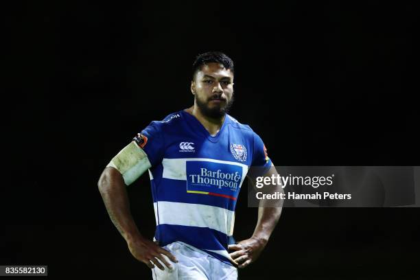 George Moala of Auckland looks on during the round one Mitre 10 Cup match between Counties Manukau and Auckland at ECOLight Stadium on August 19,...