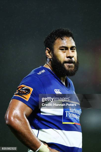 Patrick Tuipulotu of Auckland looks on after losing the round one Mitre 10 Cup match between Counties Manukau and Auckland at ECOLight Stadium on...
