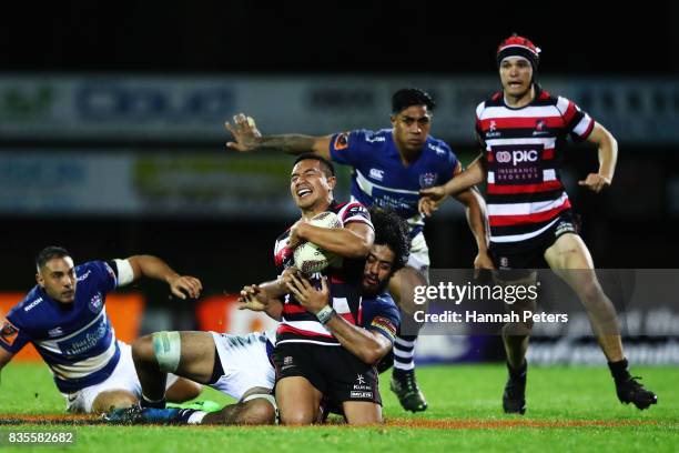 Luteru Laulala of Counties Manukau is brought down during the round one Mitre 10 Cup match between Counties Manukau and Auckland at ECOLight Stadium...