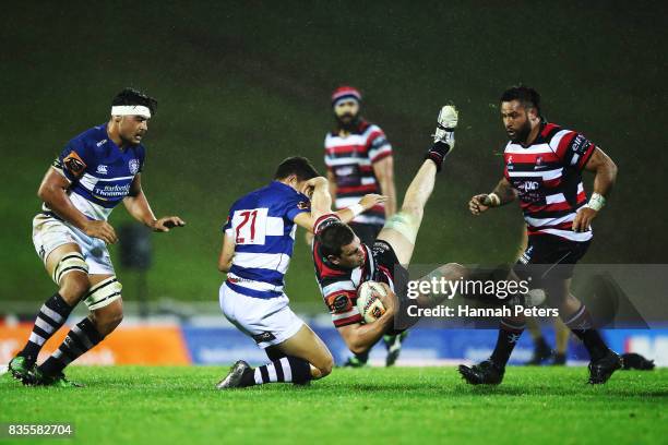 Sam Henwood of Counties Manukau is brought down during the round one Mitre 10 Cup match between Counties Manukau and Auckland at ECOLight Stadium on...