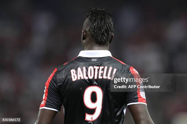 Nice's Italian forward Mario Balotelli walks during the French L1 football match Nice vs Guingamp on August 19, 2017 at the "Allianz Riviera" stadium...