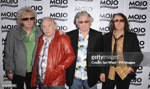 Mott the Hoople arrives at the Mojo Awards at The Brewery in London. Ian Hunter, Dale Griffin, Mick Ralphs and Verden Allen.
