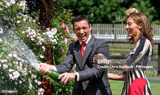 Jockey's Frankie Dettori and his wife Catherine launch the "Newmarket Nights" season at Newmarket Racecourse.