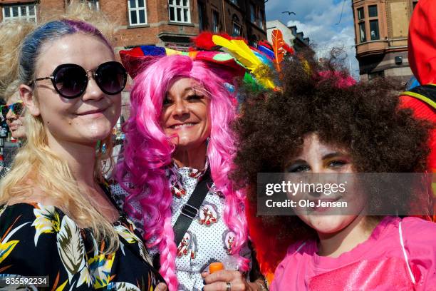 Participants are seen at the Copenhagen Pride Parade on August 19, 2017 in Copenhagen, Denmark. According to authorities, about 300,000 spectators...