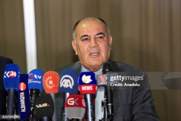 Politburo member of Kurdish Patriotic Union , Sadi Ahmed Pire and President of the Iraqi Turkmen Front , Arshad al-Salihi hold a joint press...