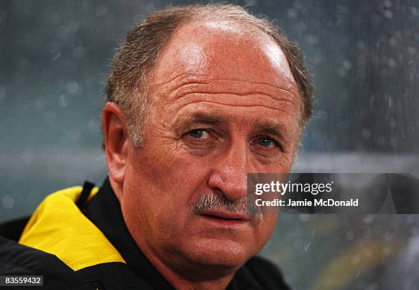 Chelsea Manager Luiz Felipe Scolari looks on during the UEFA Champions League Group A match between AS Roma and Chelsea at the Stadio Olimpico on...
