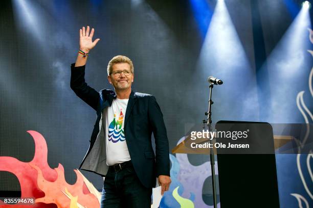 Lord Mayor for Copenhagen, Frank Jensen, as seen at stage at the Town Hall Square during Copenhagen Pride Parade on August 19, 2017 in Copenhagen,...