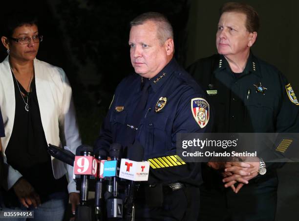 Kissimmee Police Chief Jeff OâDell speaks to the media after two police officers were shot in Kissimmee, Fla., on Friday, Aug. 18, 2017.