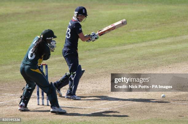 England's Charlotte Edwards cuts the ball during the ICC Women's World Twenty20 match at The County Ground, Taunton.