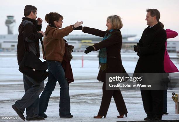 Republican vice-presidential nominee Alaska Gov. Sarah Palin and with her husband Todd Palin bid farewell to Alaska Lt. Gov. Sean Parnell and his...