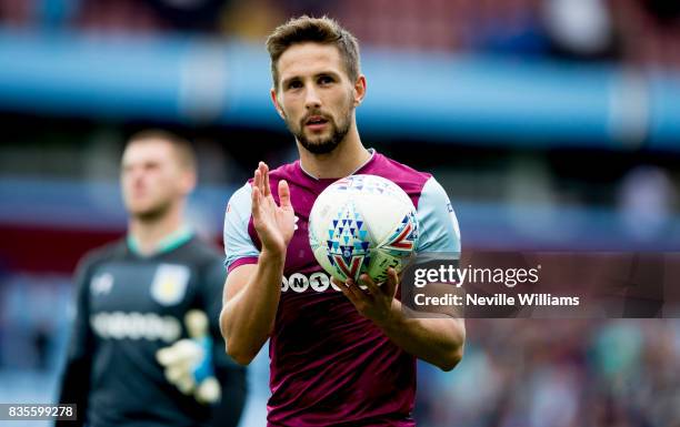 Conor Hourihane of Aston Villa during the Sky Bet Championship match between Aston Villa and Norwich City at Villa Park on August 19, 2017 in...