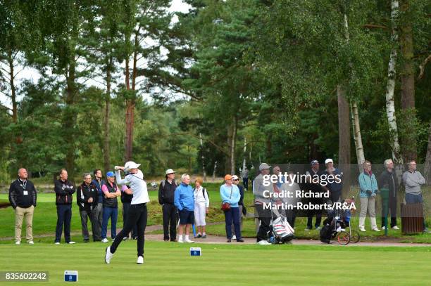 Paula Kimer of Germany tees off during her semi-final match during the Girls' British Open Amateur Championship at Enville Golf Club on August 19,...