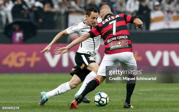 Rodriguinho of Corinthians vies for the ball with Willian Correia during the match between Corinthians and Vitoria for the Brasileirao Series A 2017...