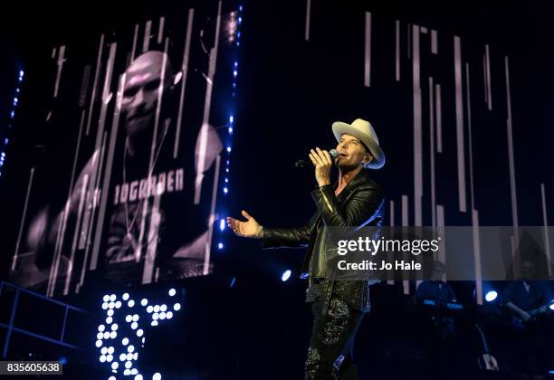 Luke Goss and Matt Goss of Bros perform at The O2 Arena on August 19, 2017 in London, England.