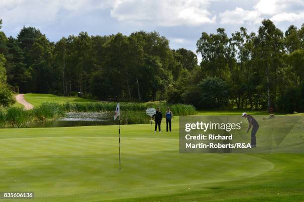 Paula Kimer of Germany putts on the 16th green during her semi-final match during the Girls' British Open Amateur Championship at Enville Golf Club...